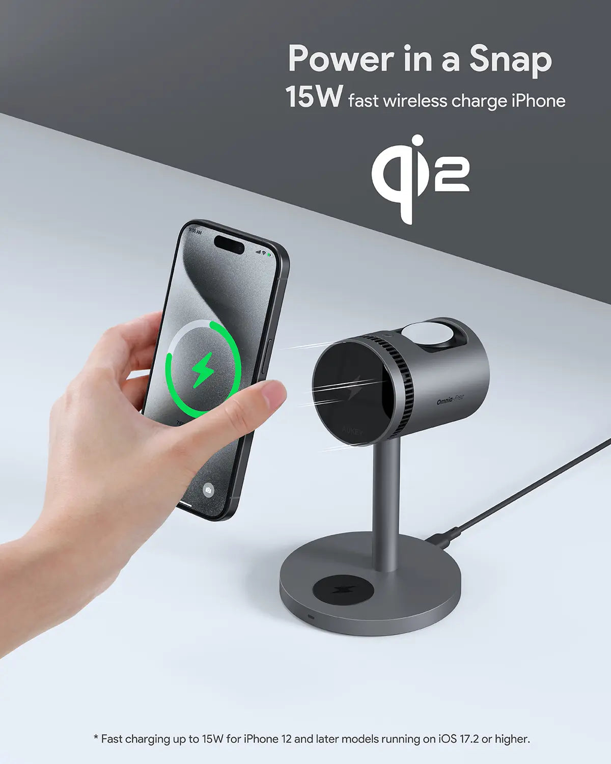 Aukey MagFusion 3-in-1 Pro Qi2 Magnetic Fast Wireless Charging Station with Active Cooling (LC-MC311A) 5
