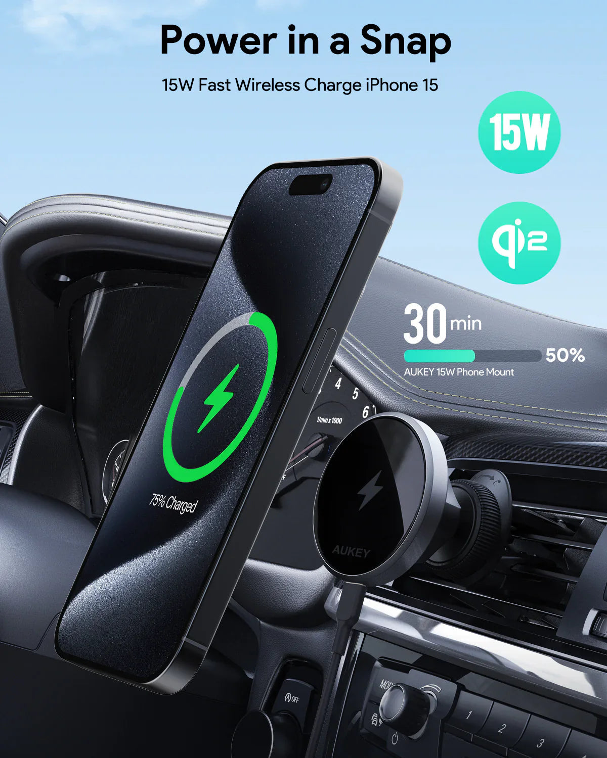 Aukey MagLink Dash Magnetic Fast Wireless Charging Phone Mount (HD-MC13) 4