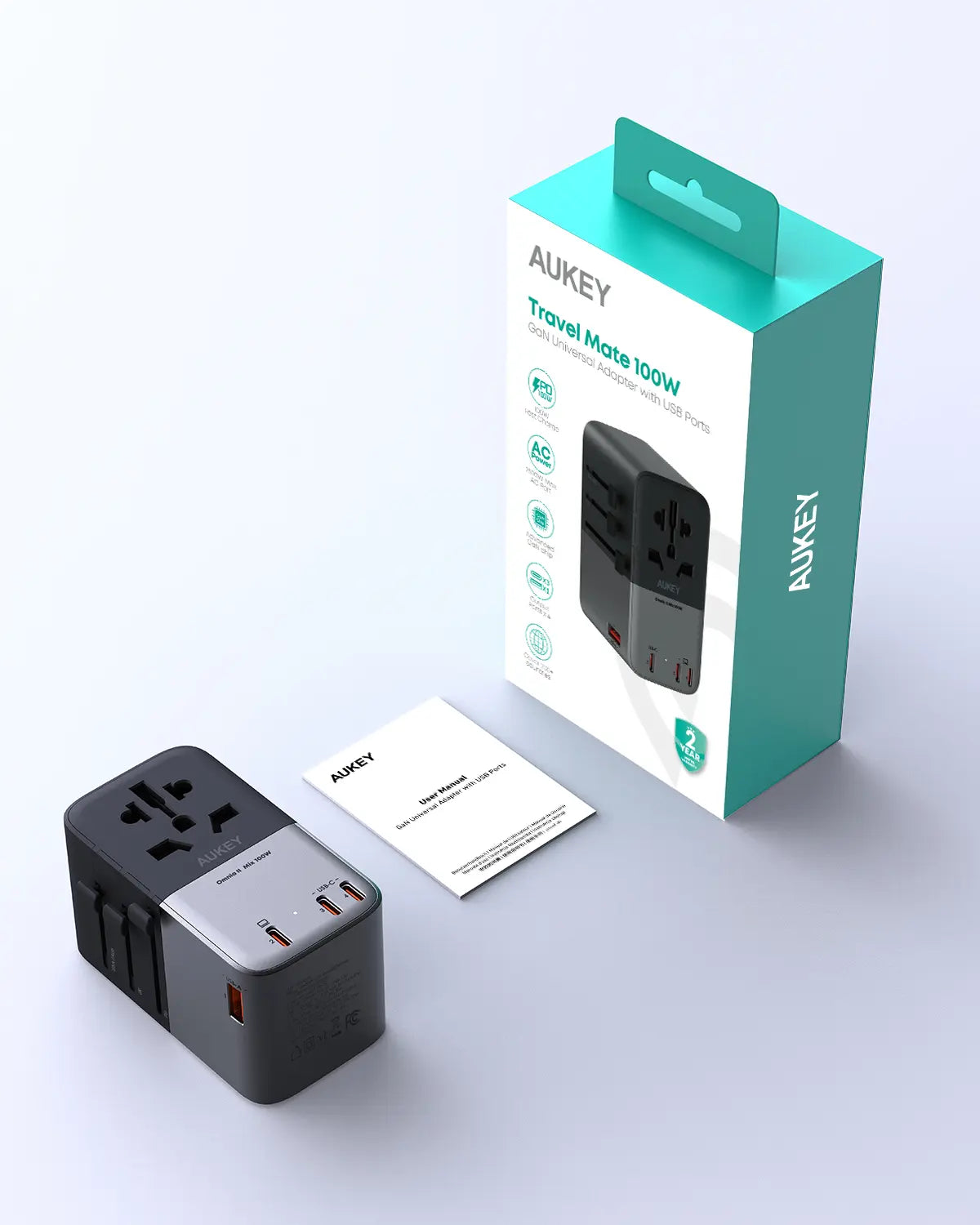 Aukey Travel Mate 100W GaN Universal Adapter with USB ports (PA-TA09A) 7