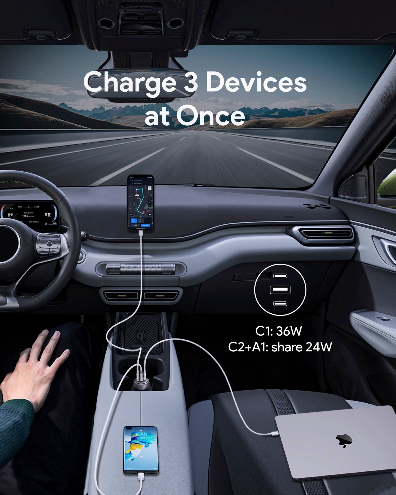 Aukey Pathfinder Mix 3 100W Fast Charging Car Charger 100W (CC-P3) 3