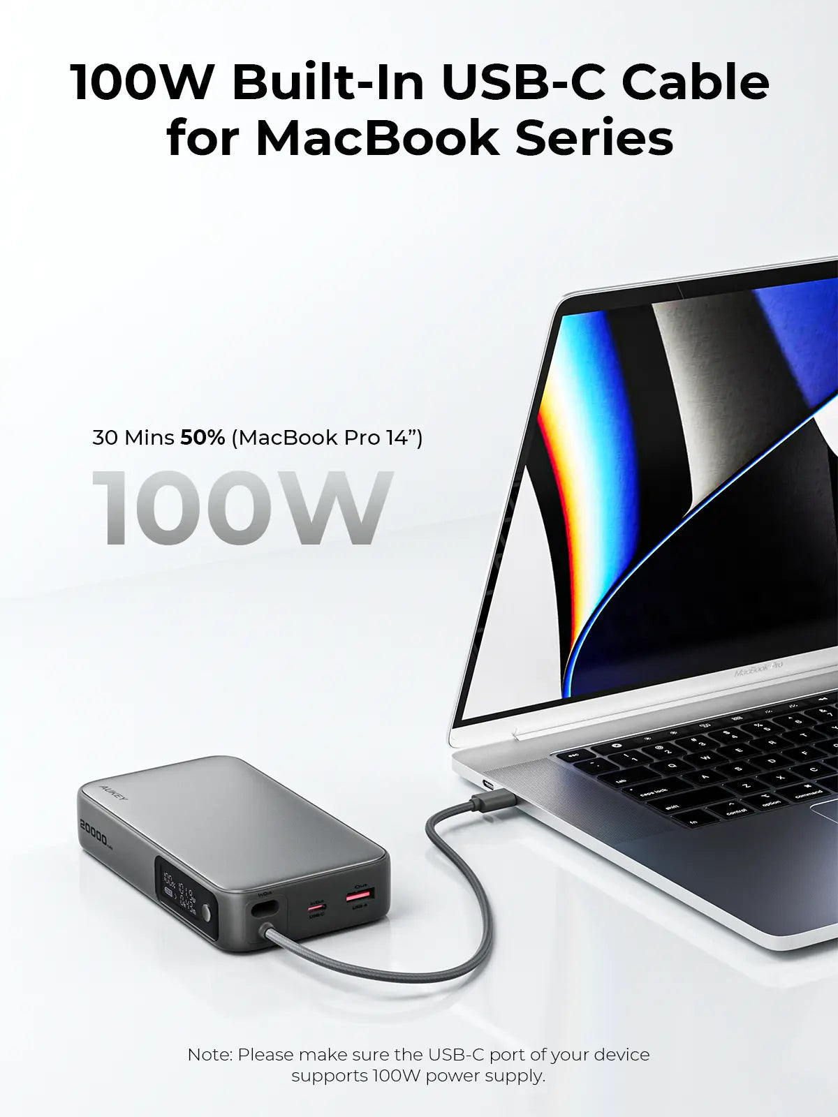 Aukey Spark Sling 20000 Compact Fast Charging Power Bank with Built-in USB-C Cable (PB-Y48) 4
