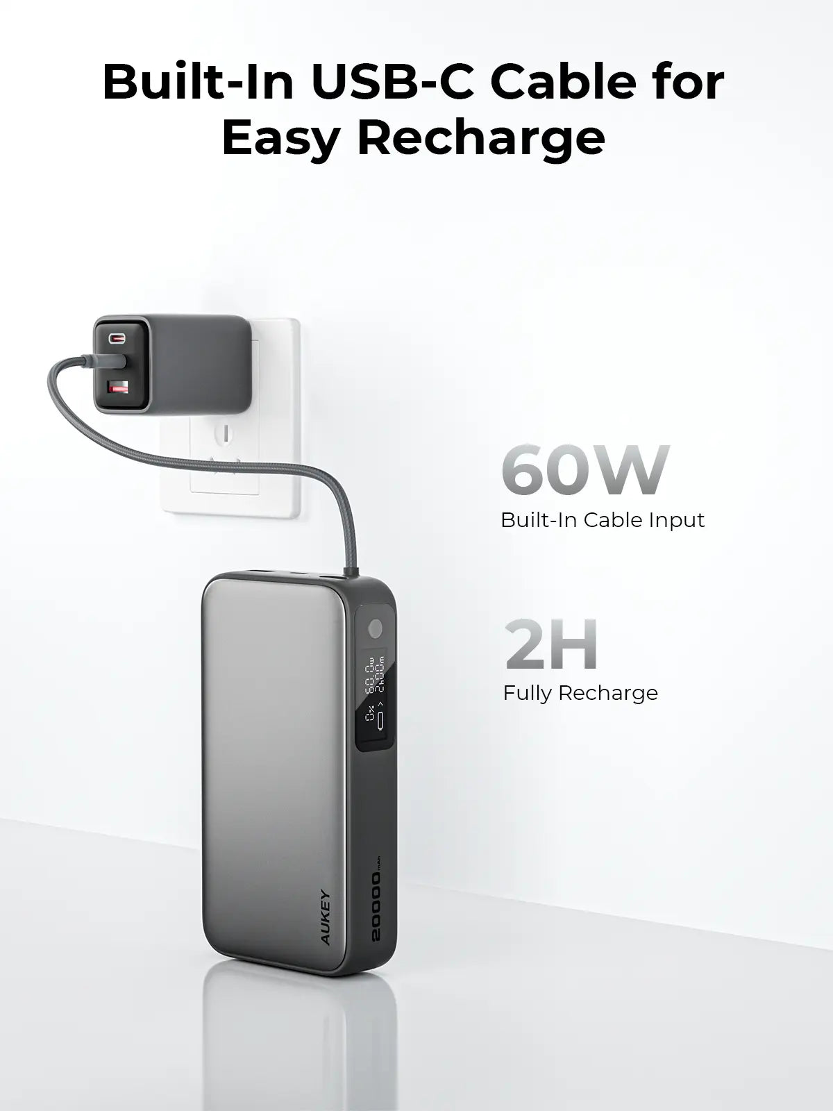 Aukey Spark Sling 20000 Compact Fast Charging Power Bank with Built-in USB-C Cable (PB-Y48) 5