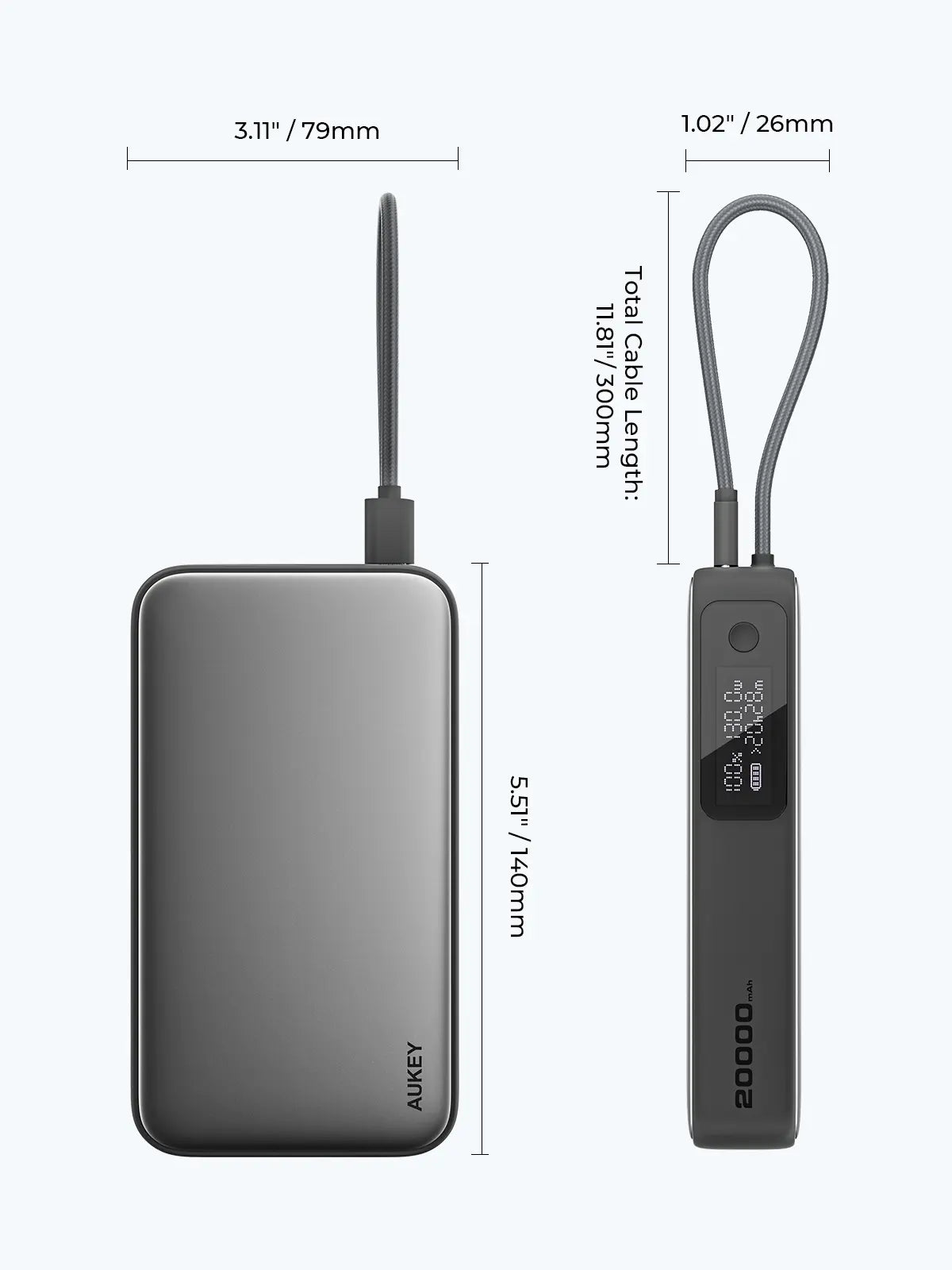 Aukey Spark Sling 20000 Compact Fast Charging Power Bank with Built-in USB-C Cable (PB-Y48) 8