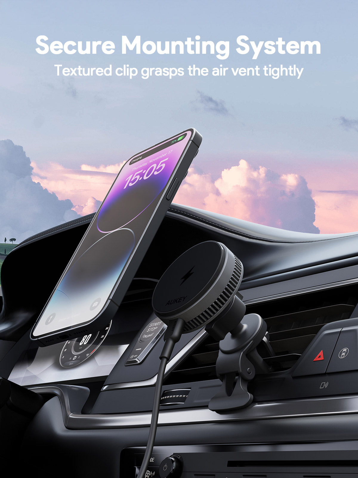 Aukey MagFusion Dash Pro Qi2 Magnetic Fast Wireless Charging Phone Mount with Active Cooling (HD-MC13A) 7