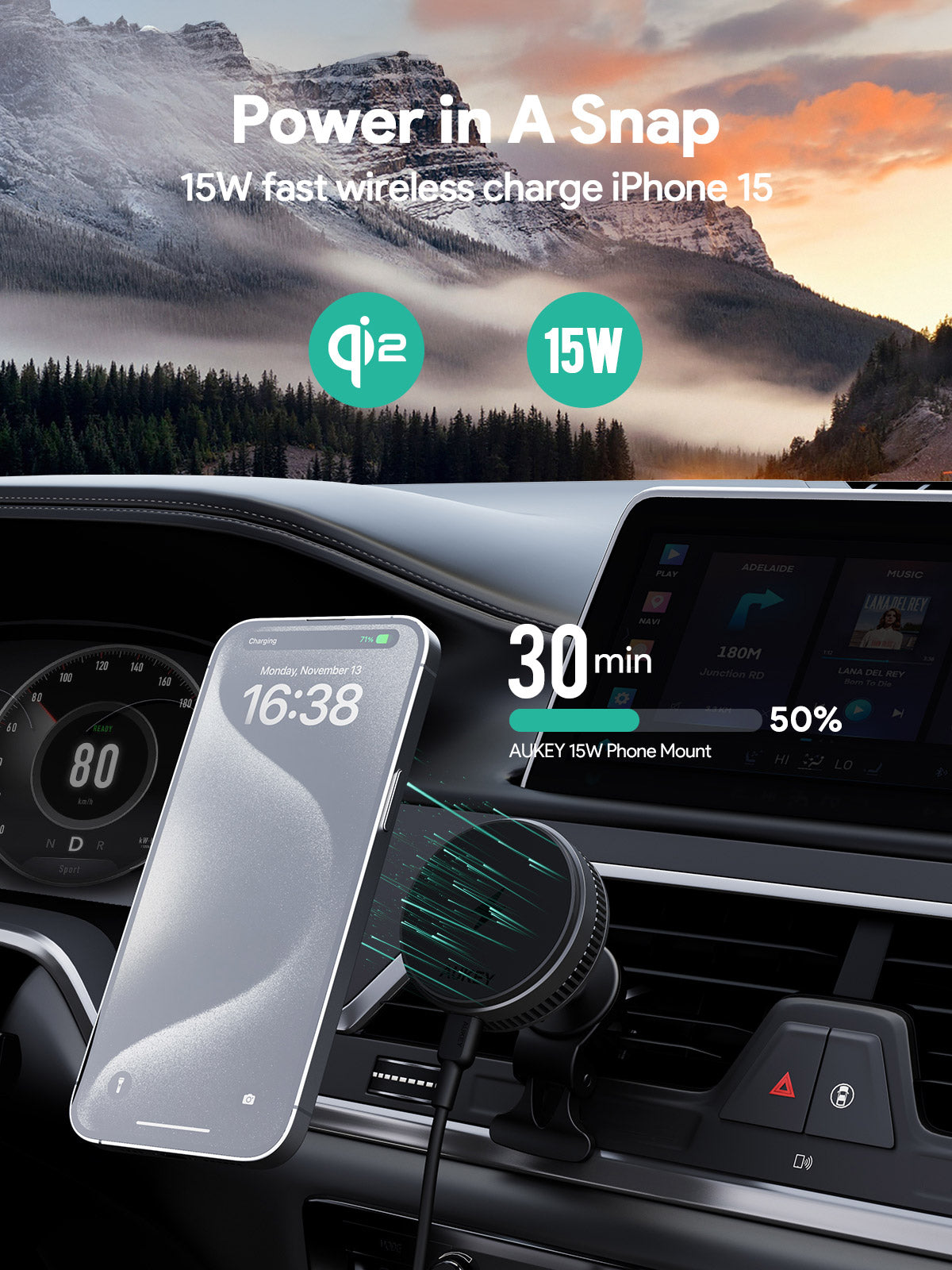 Aukey MagFusion Dash Pro Qi2 Magnetic Fast Wireless Charging Phone Mount with Active Cooling (HD-MC13A) 8