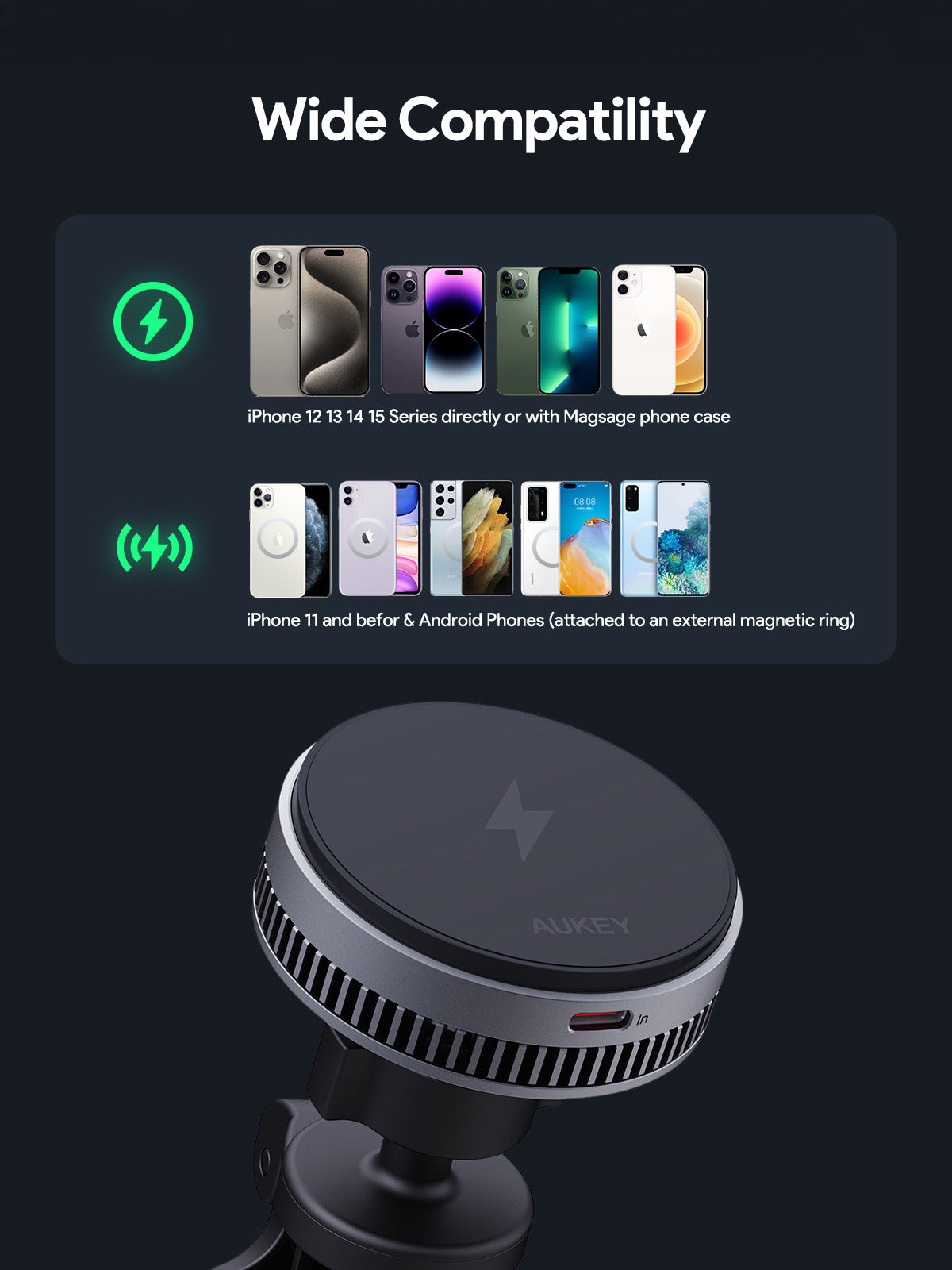 Aukey MagFusion Dash Pro Qi2 Magnetic Fast Wireless Charging Phone Mount with Active Cooling (HD-MC13A) 9