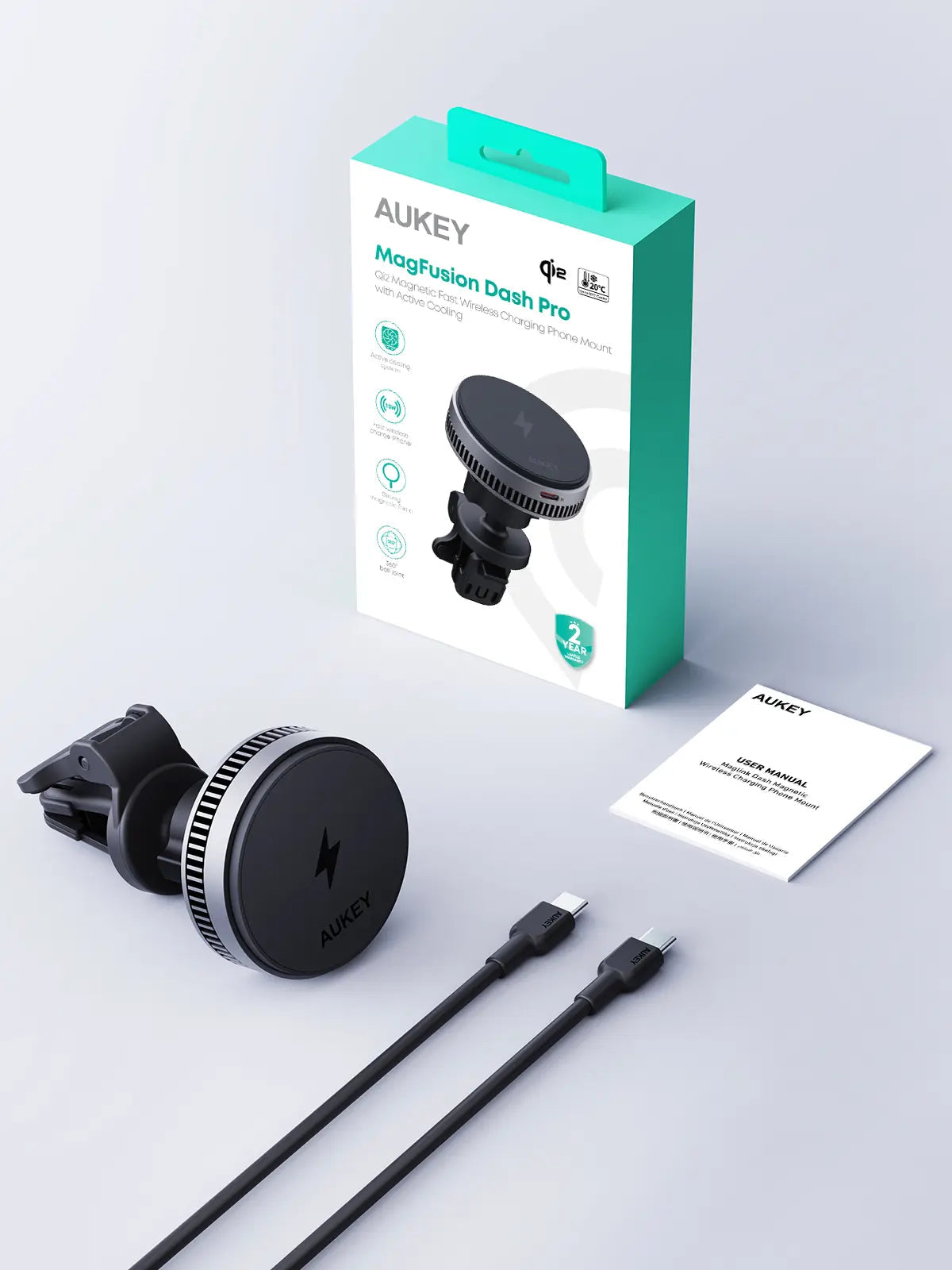 Aukey MagFusion Dash Pro Qi2 Magnetic Fast Wireless Charging Phone Mount with Active Cooling (HD-MC13A) 10