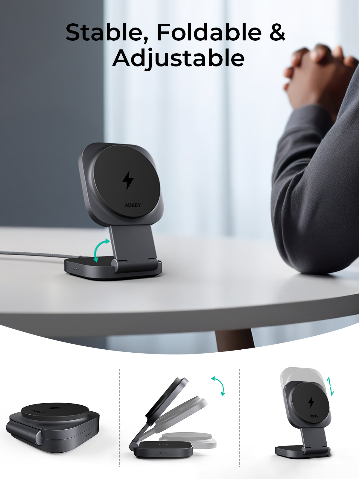 Aukey MagFusion L Qi2 Foldable 2 In 1 Magnetic Wireless Charger (LC-MC211) 3