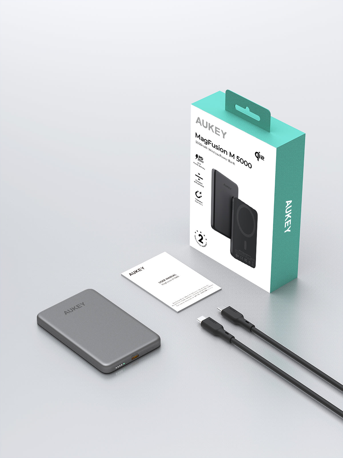 Aukey MagFusion M Qi2 5000mAh Magnetic Wireless Power Bank - White (PB-MS07) 6