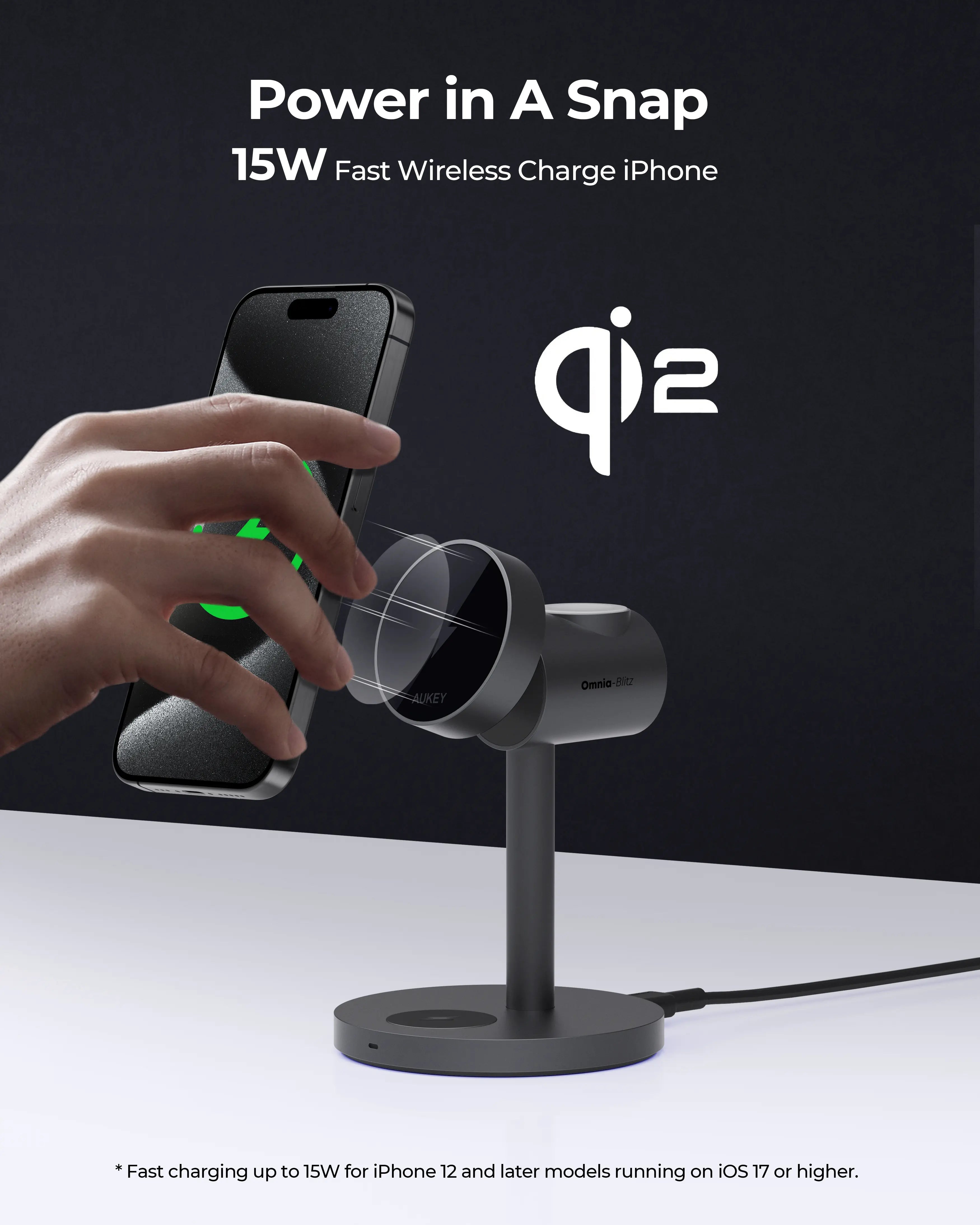Aukey MagFusion 3-in-1 Qi2 Magnetic Fast Wireless Charging Station (LC-MC311) 4