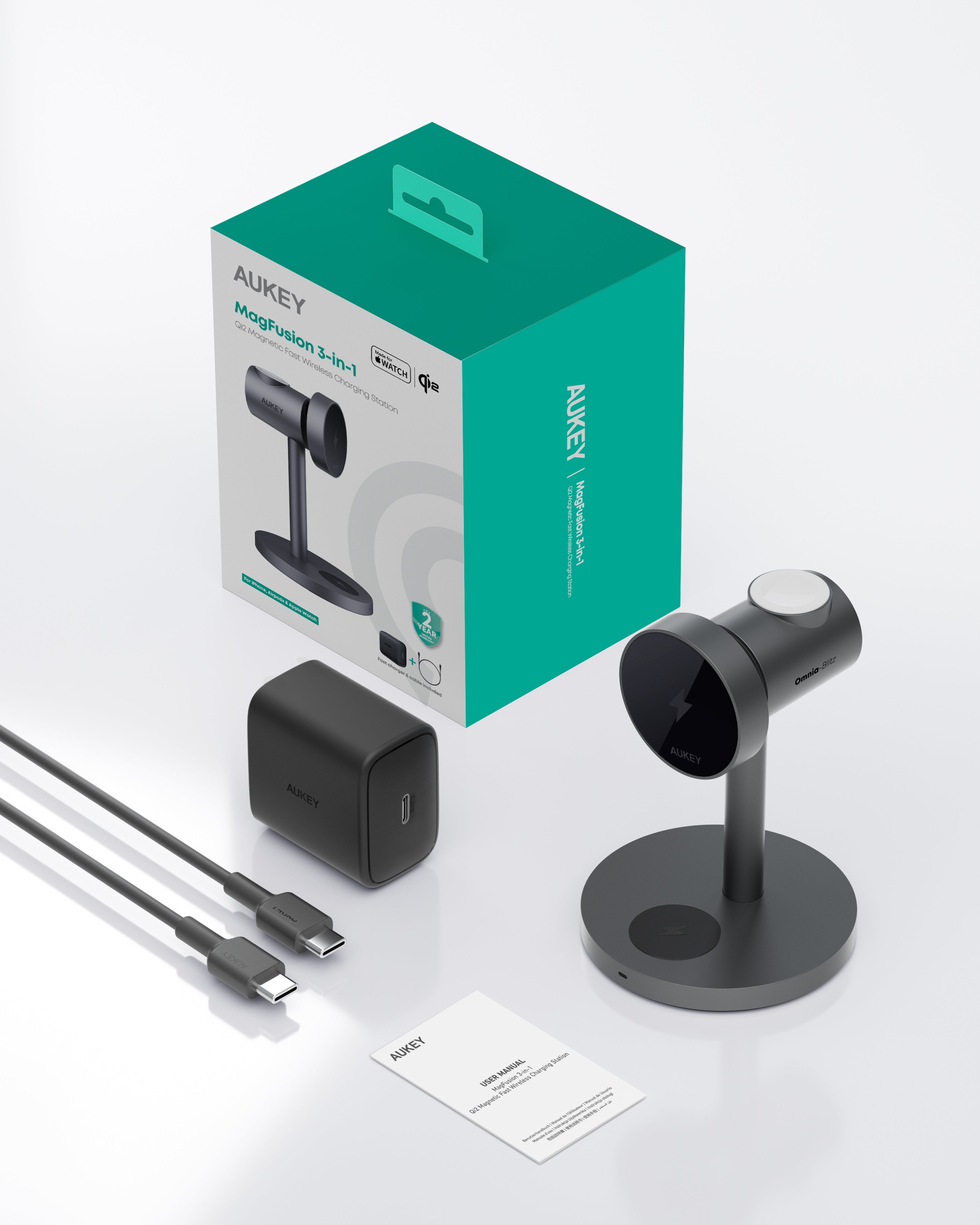 Aukey MagFusion 3-in-1 Qi2 Magnetic Fast Wireless Charging Station (LC-MC311) 8