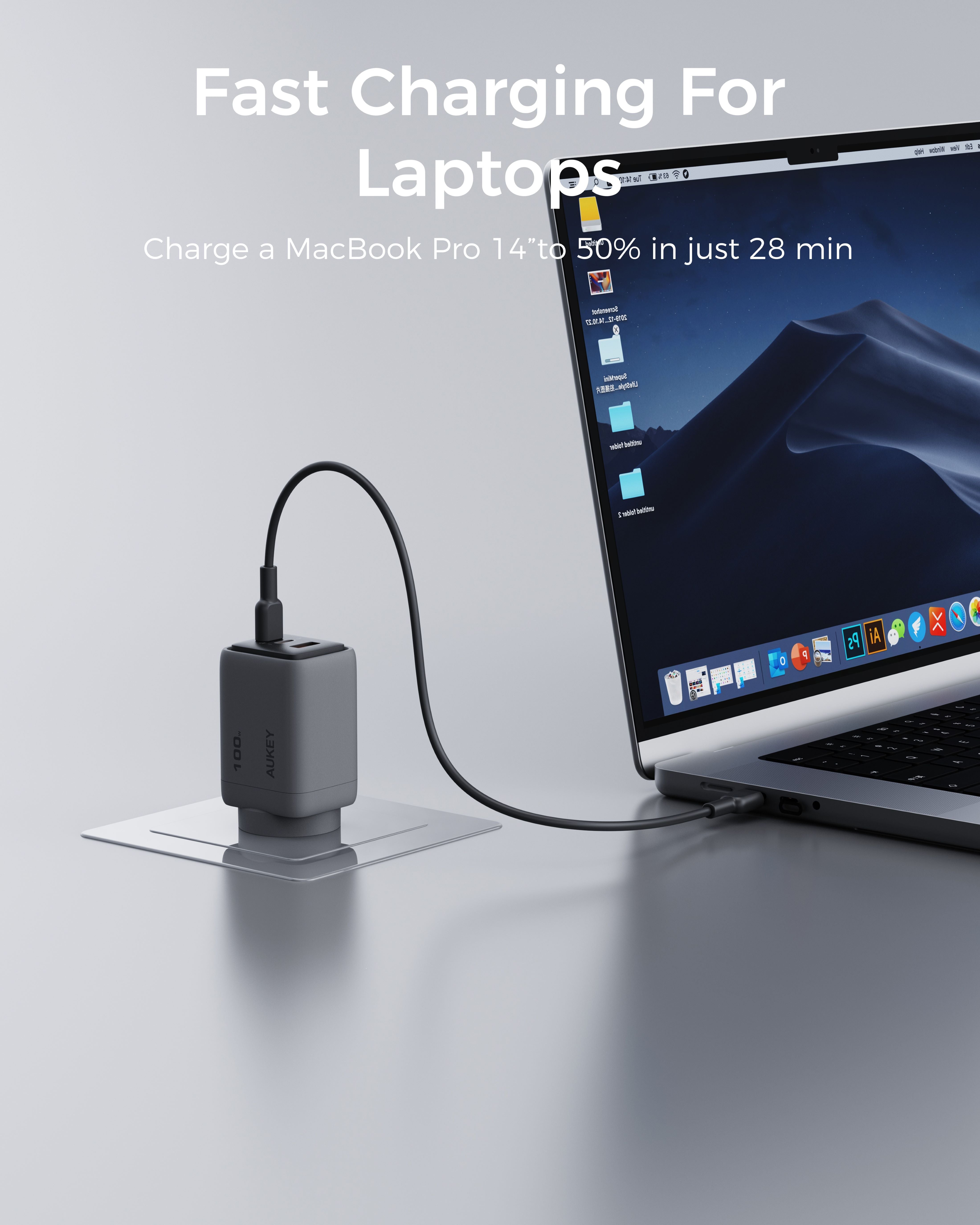 Aukey Comet 100W PD Fast Wall Charger GaN USB-C with 100W 1.8m USB-C to C Cable (PA-C5) 3