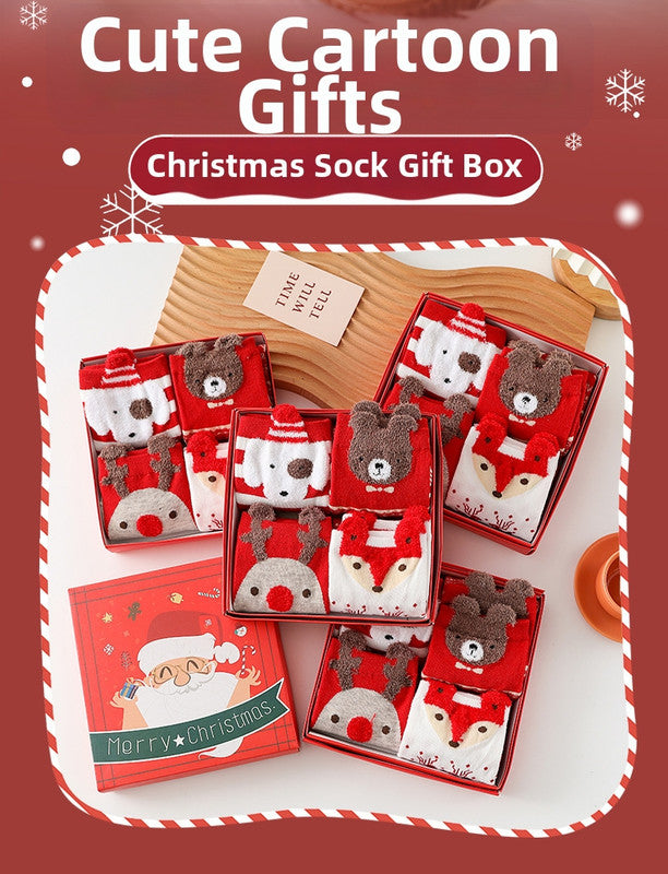 Christmas gift  Christmas Socks Combed Cotton 4 Pair Medium Socks Gift Box