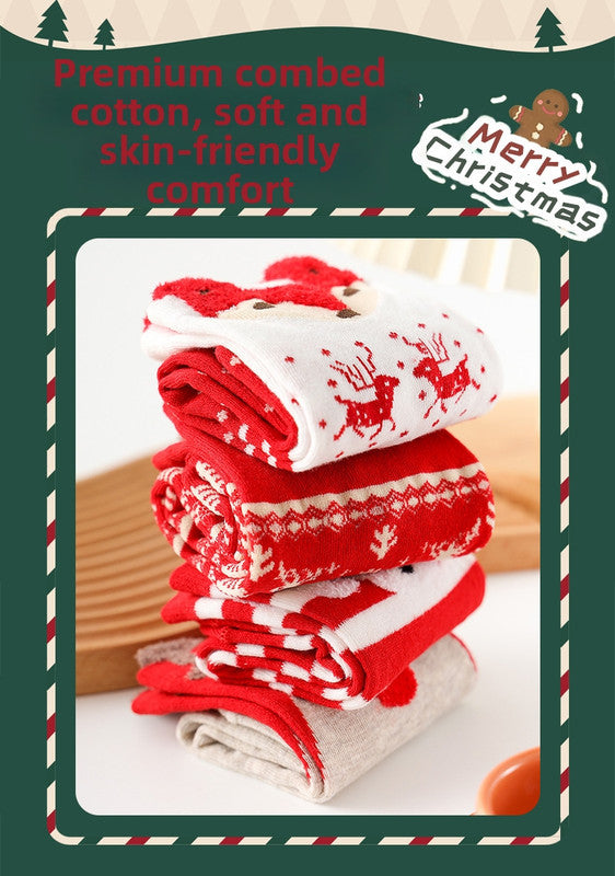 Christmas gift  Christmas Socks Combed Cotton 4 Pair Medium Socks Gift Box 3