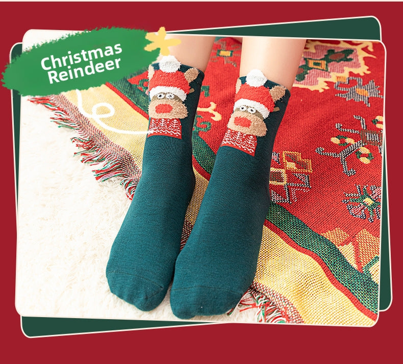 Christmas gift  Christmas Socks Combed Cotton 4 Pair Medium Socks Gift Box 8