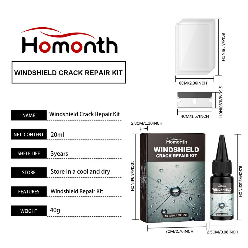 Homonth windshield crack repair kit, car front windshield nano repair liquid set, quickly repairs cracks, clear vision, safe travel 3