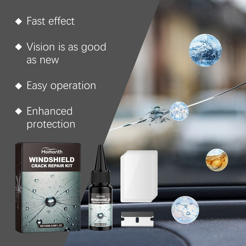 Homonth windshield crack repair kit, car front windshield nano repair liquid set, quickly repairs cracks, clear vision, safe travel 4