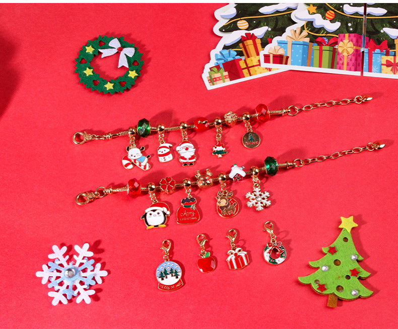 Christmas gift DIY Cartoon Snowman Bracelet Set with Crystal Beads 8