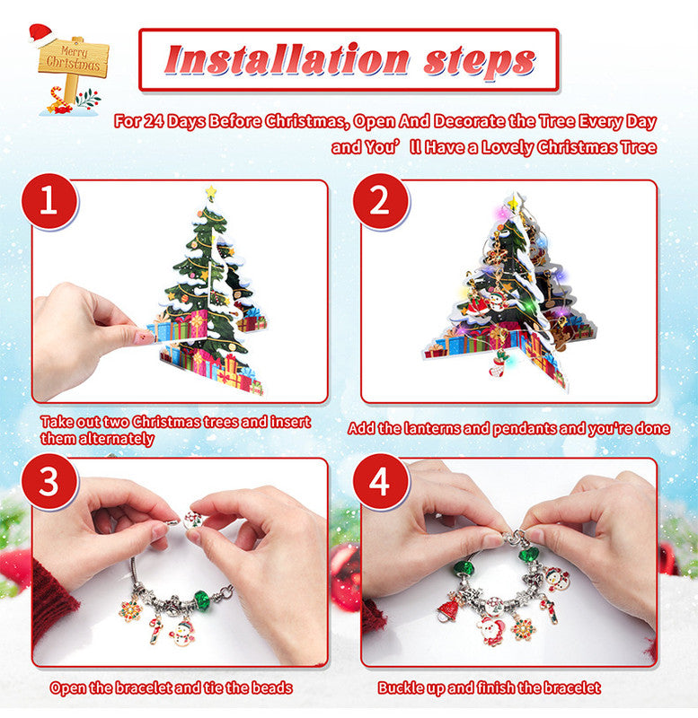 Christmas gift DIY Cartoon Snowman Bracelet Set with Crystal Beads 4