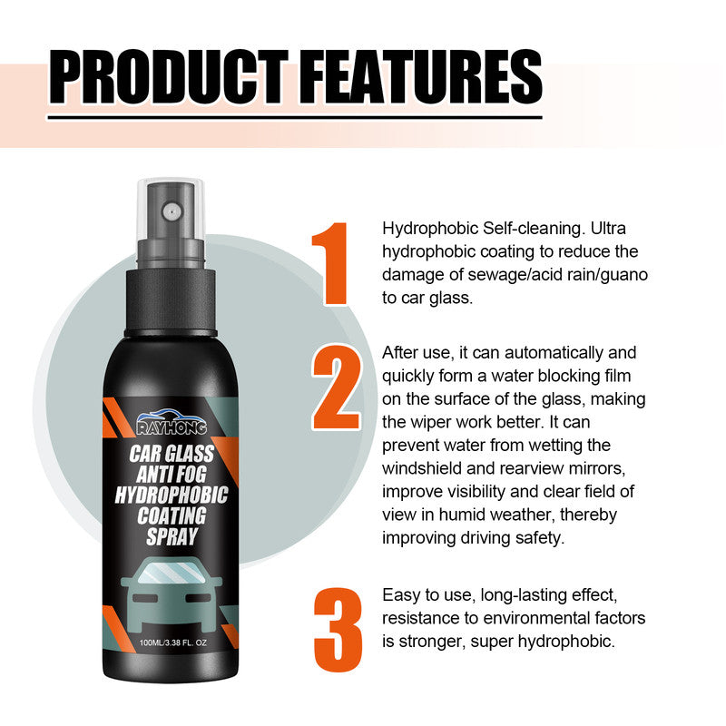 Rayhong Car Windshield Spray, Windshield Rearview Mirror Cleaning, Stain Removal, Hydrophobic Water Repellent, Anti-Fog Agent 7