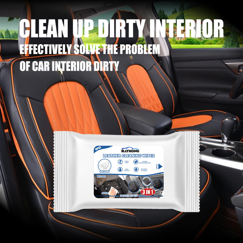 Rayhong 3in1 Car Leather Cleaning Wipes, Seat Interior Cleaning Wipes Wash And Decontaminate Without Water 10