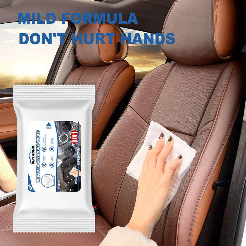 Rayhong 3in1 Car Leather Cleaning Wipes, Seat Interior Cleaning Wipes Wash And Decontaminate Without Water 12