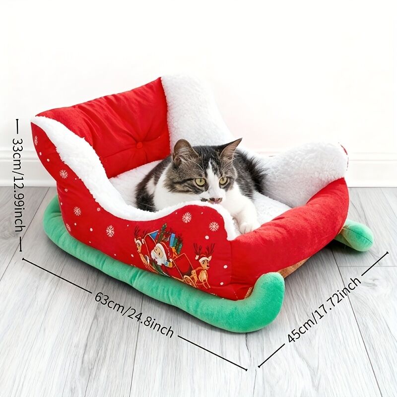 Christmas sled cat bed and dog house-winter warm pet bed, detachable and washable, without assembly, comfortable/outdoor pet sofa, suitable for cats and small dogs, snow house design. 3