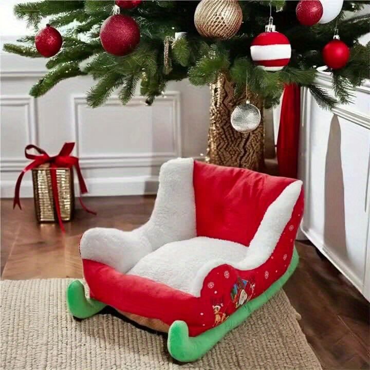 Christmas sled cat bed and dog house-winter warm pet bed, detachable and washable, without assembly, comfortable/outdoor pet sofa, suitable for cats and small dogs, snow house design. 7