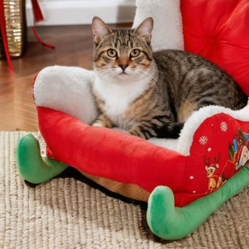 Christmas sled cat bed and dog house-winter warm pet bed, detachable and washable, without assembly, comfortable/outdoor pet sofa, suitable for cats and small dogs, snow house design. 8