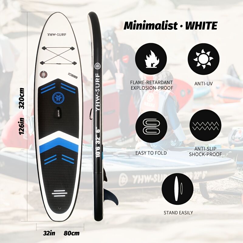 Inflatable vertical paddle set for water sports and surfing-including air pump, paddle, rope, backpack, fin box and maintenance tools. 3