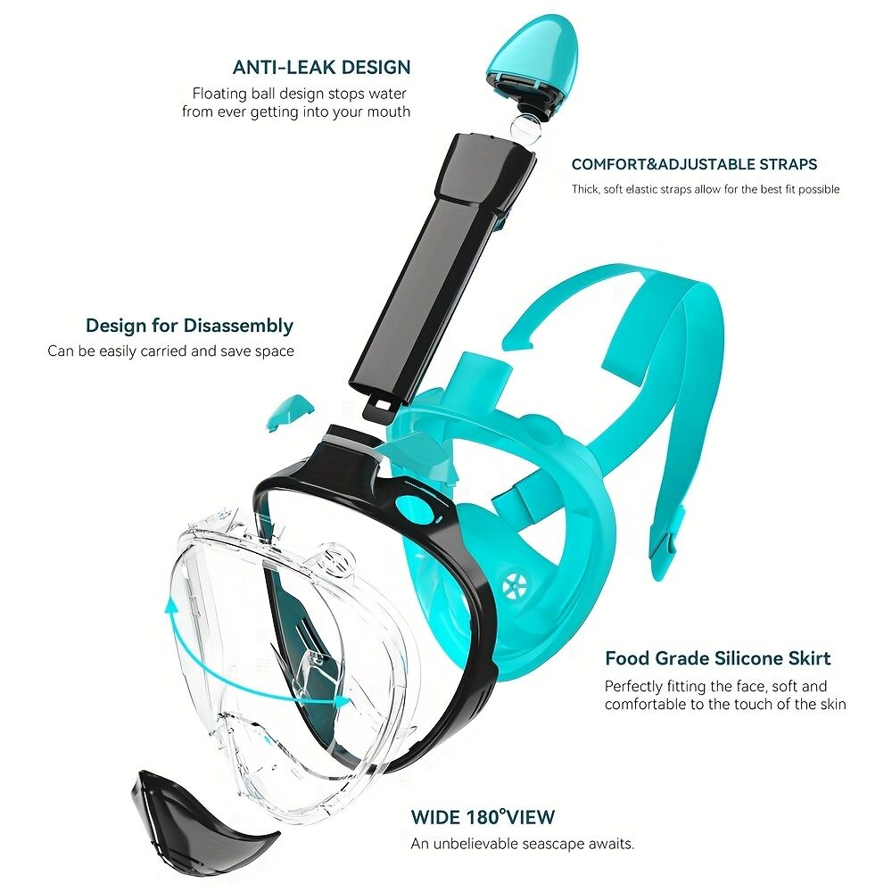 L/XL full-face silicone snorkeling mask, full-dry panoramic snorkeling mirror, camera bracket, large frame anti-leakage and anti-fog swimming mirror set, suitable for adults. 3