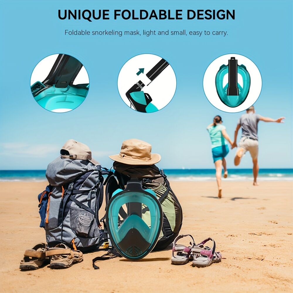 L/XL full-face silicone snorkeling mask, full-dry panoramic snorkeling mirror, camera bracket, large frame anti-leakage and anti-fog swimming mirror set, suitable for adults. 5