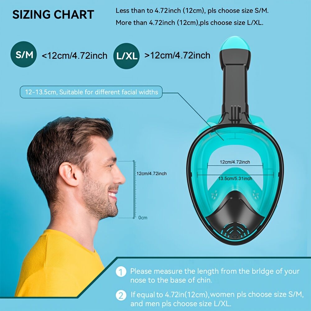 L/XL full-face silicone snorkeling mask, full-dry panoramic snorkeling mirror, camera bracket, large frame anti-leakage and anti-fog swimming mirror set, suitable for adults. 6