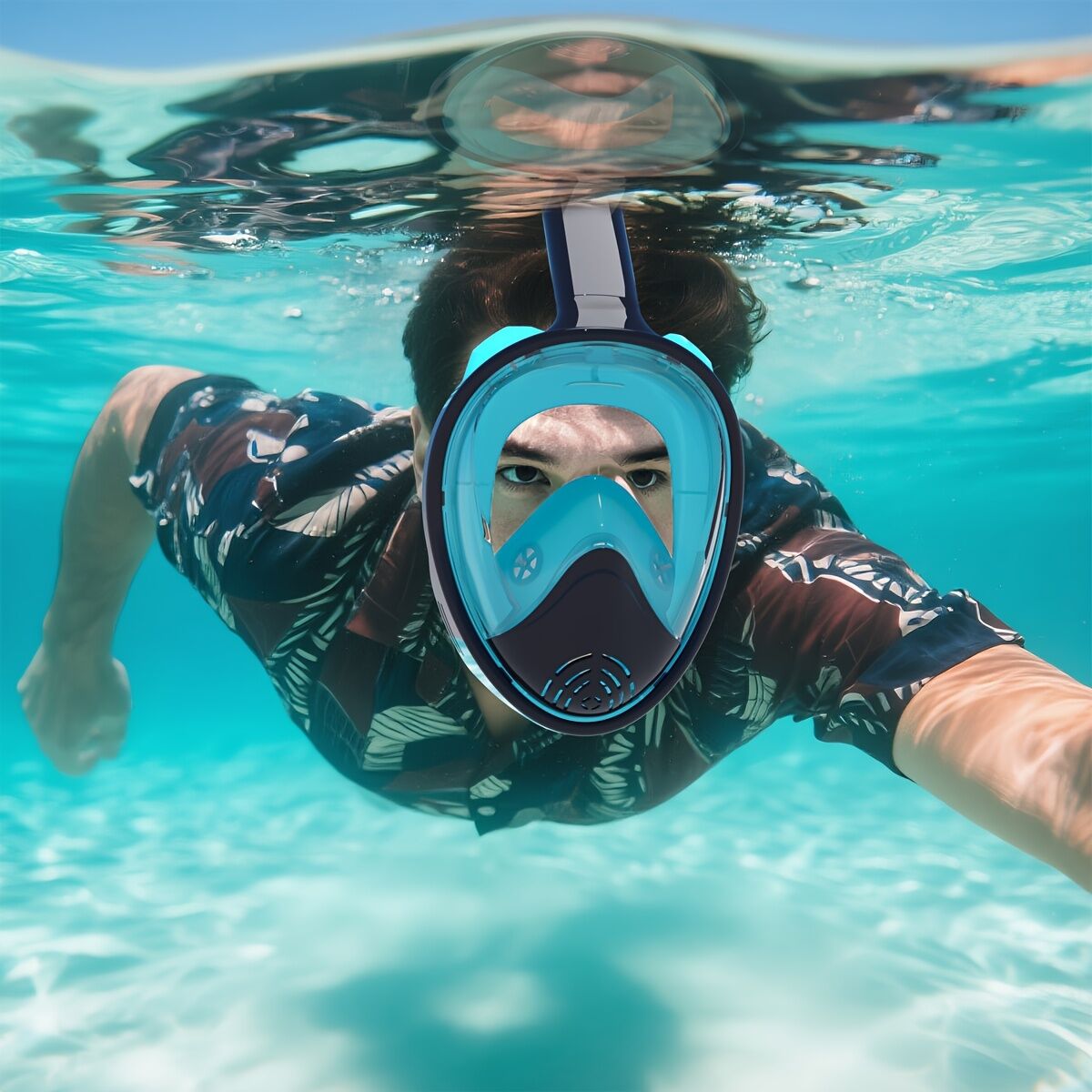L/XL full-face silicone snorkeling mask, full-dry panoramic snorkeling mirror, camera bracket, large frame anti-leakage and anti-fog swimming mirror set, suitable for adults. 7