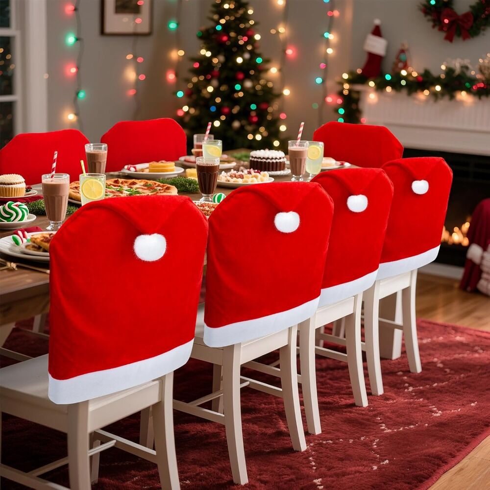 16-piece Christmas chair set-holiday red Christmas hat pattern