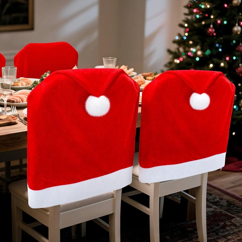 16-piece Christmas chair set-holiday red Christmas hat pattern 3