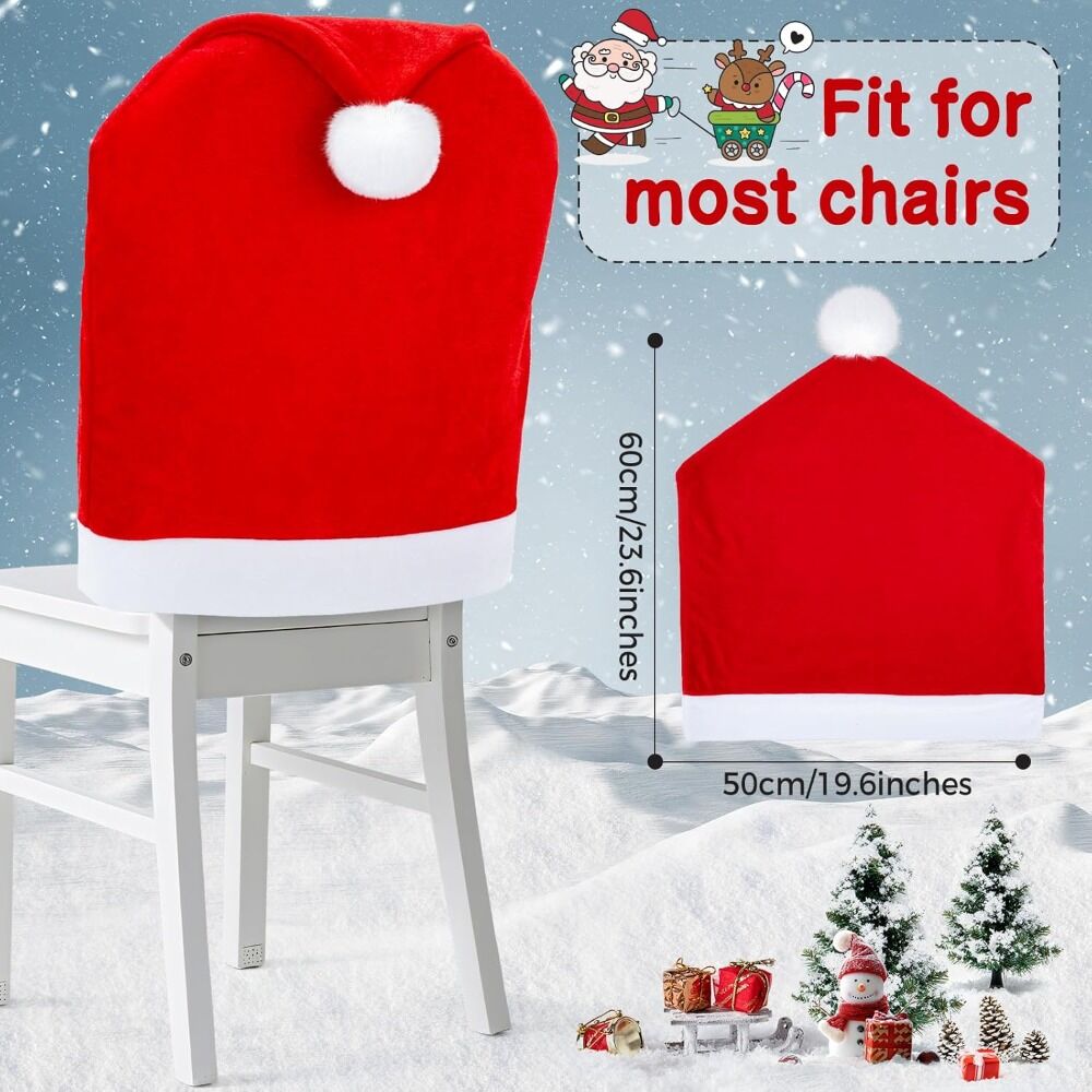16-piece Christmas chair set-holiday red Christmas hat pattern 4