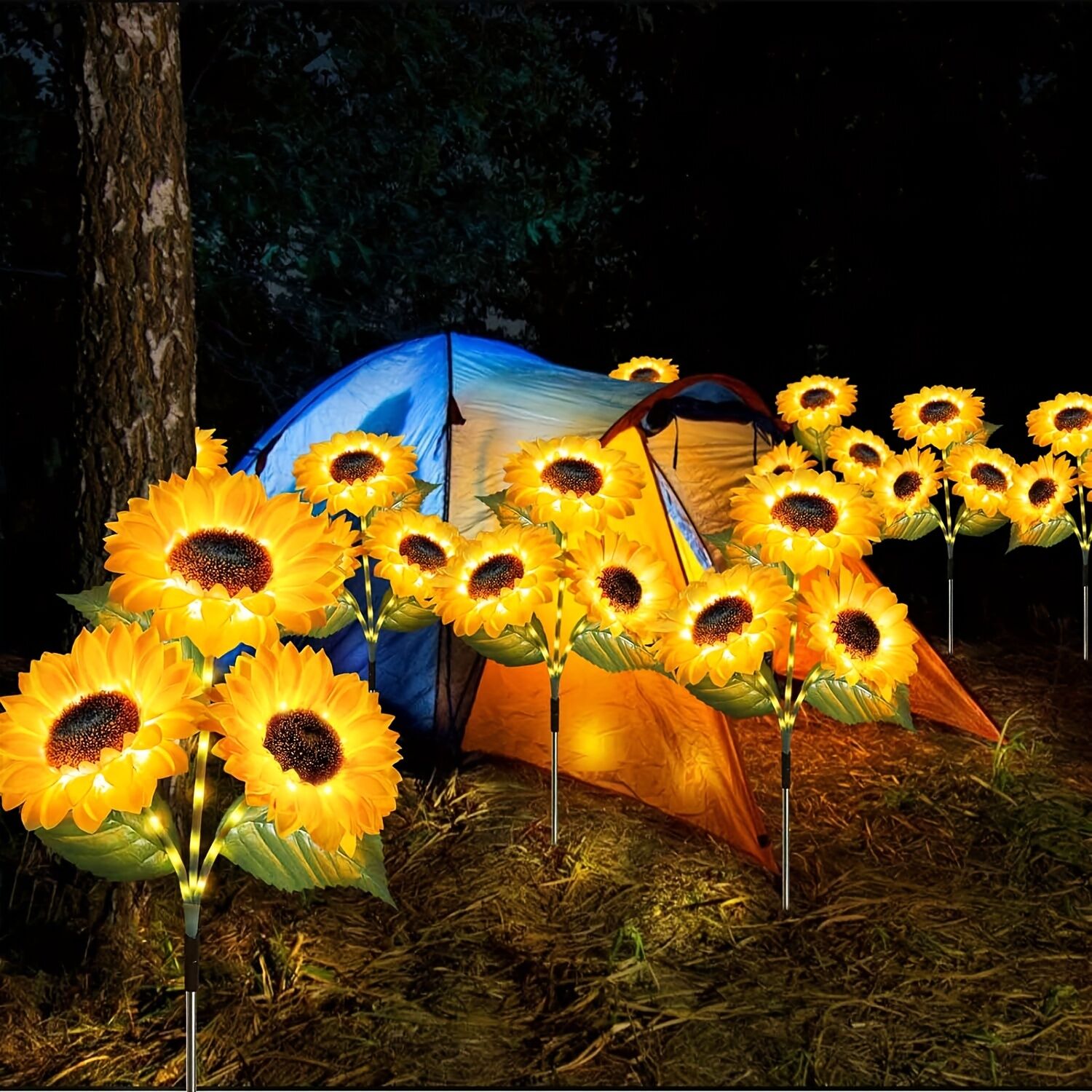 2 pcs of Sunflower-Shaped Ambiance Lights – Soft, Insect-Repellent Glow for Your Private Garden. Adds a Poetic Nighttime & Festive Touch.
