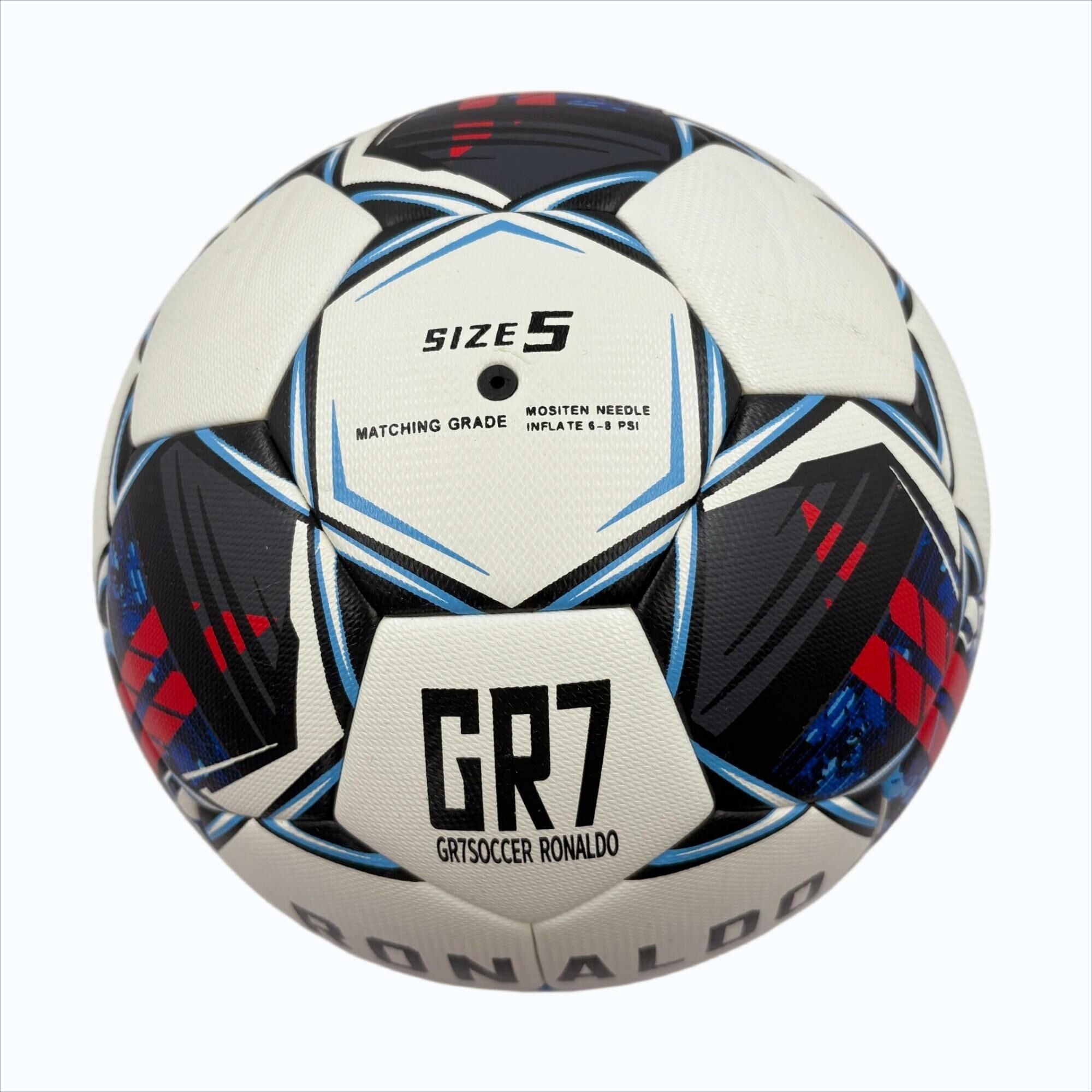 A black, red and blue graffiti football, made of PU, containing a pump+air needle+net bag, a gift for Christmas Boxing Day,soccer 7