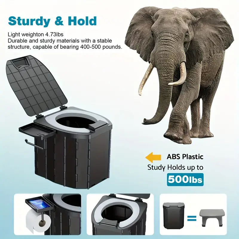 Portable folding toilets with PU seat cushions and portable toilets with covers, suitable for RVS, cars, camping and hiking