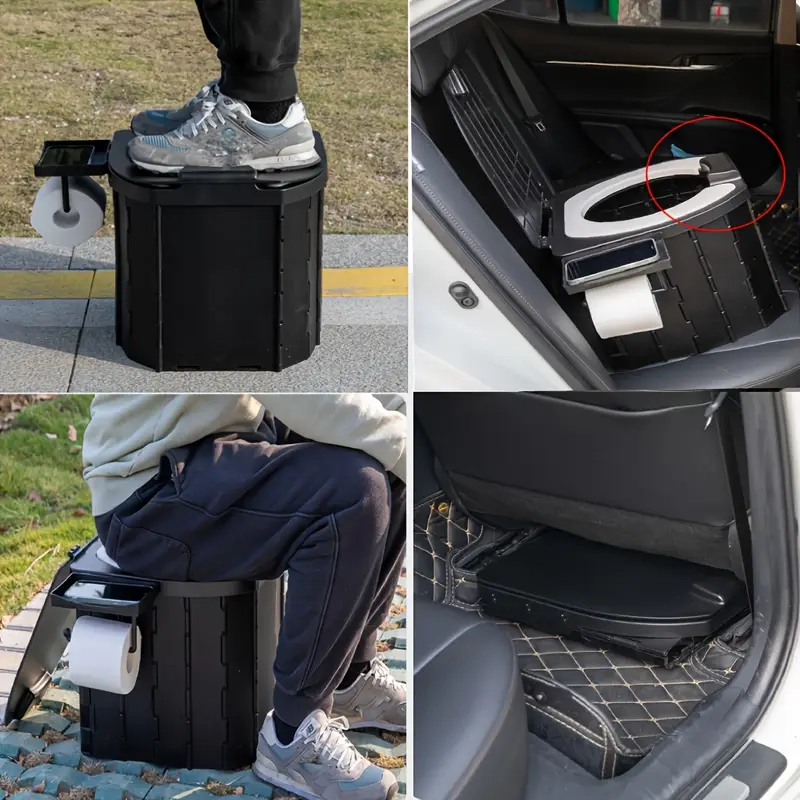 Portable folding toilets with PU seat cushions and portable toilets with covers, suitable for RVS, cars, camping and hiking 7