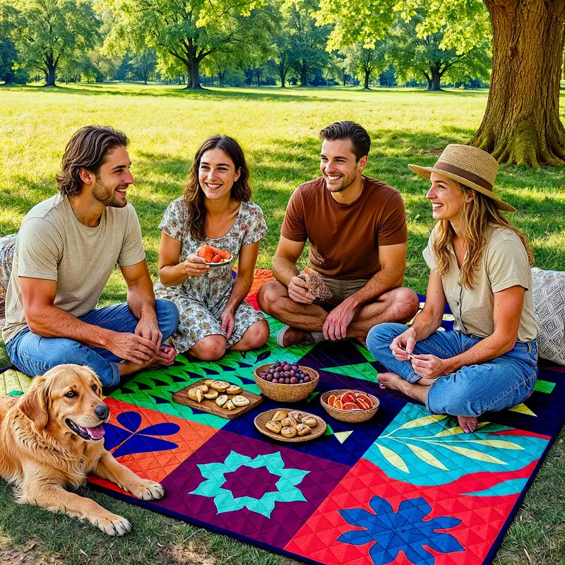 Extra-large 198.12x198.12 cm foldable picnic mat with portable rope.