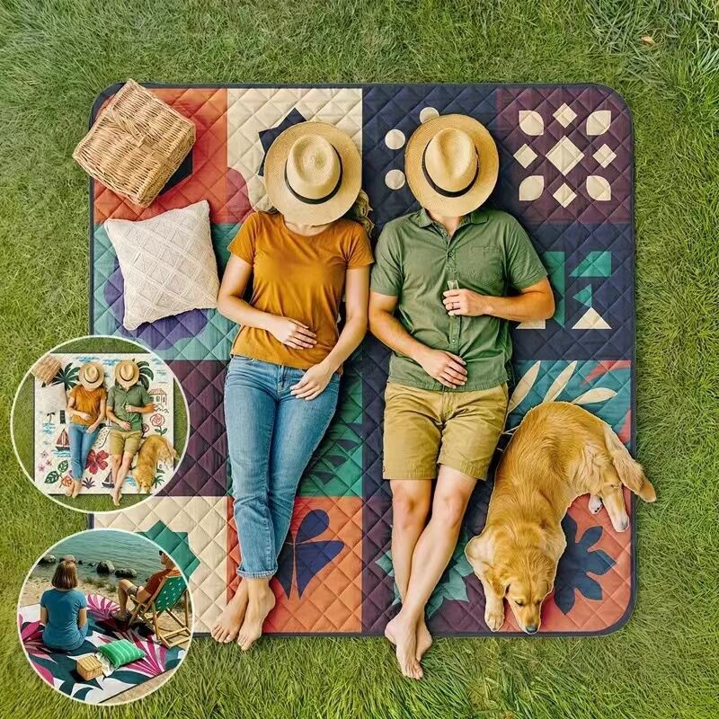 Extra-large 198.12x198.12 cm foldable picnic mat with portable rope. 5