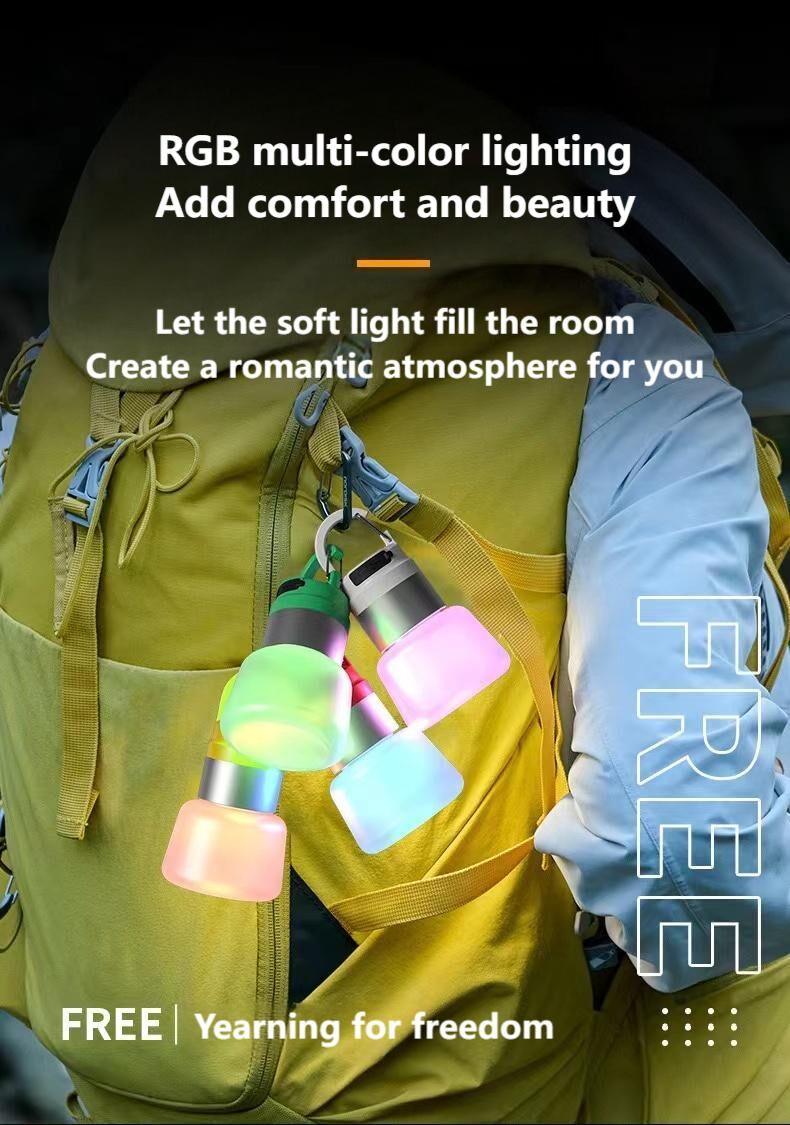Two random color (green - yellow - white - red) outdoor camping lights, convenient for hiking, multi-scenario water bottle lights, ambient lights, suspended hanging lights with focused light 5