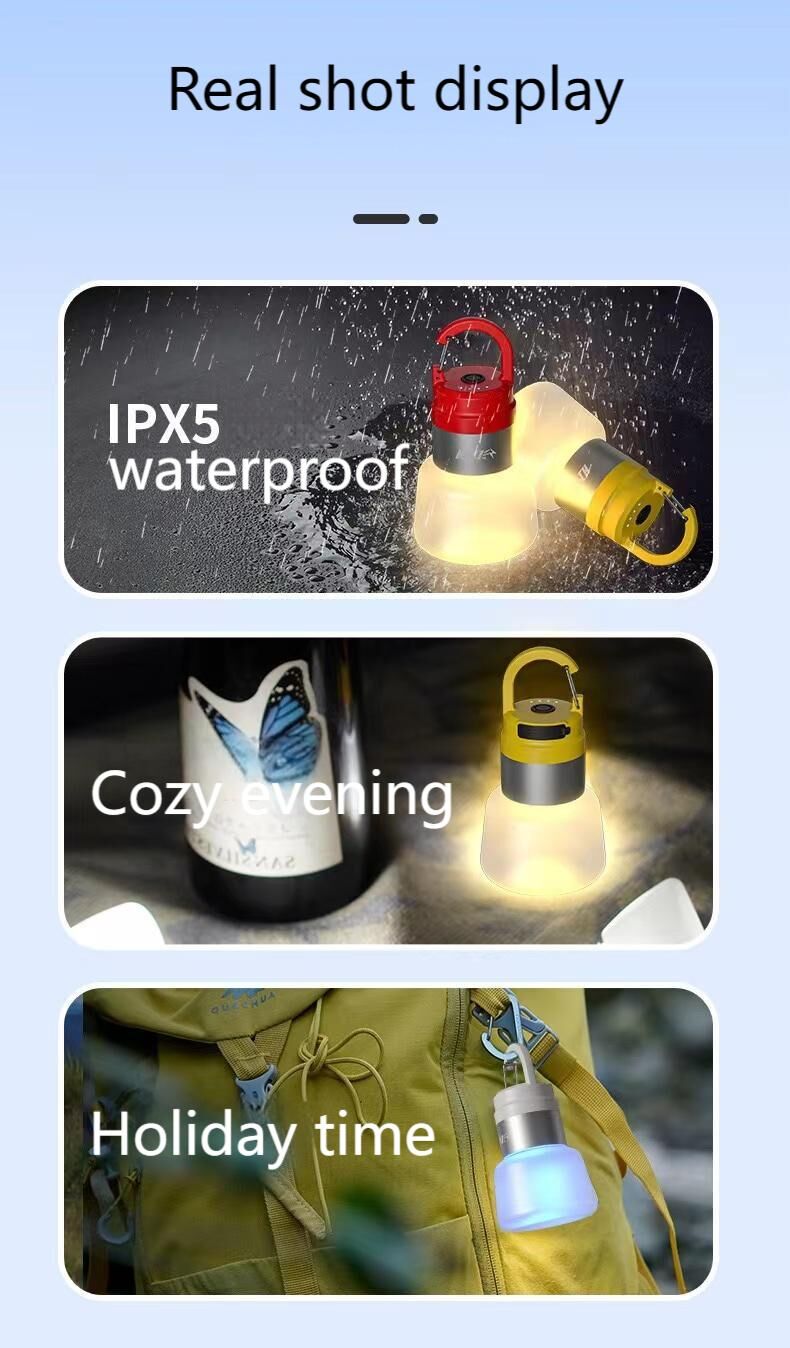 Two random color (green - yellow - white - red) outdoor camping lights, convenient for hiking, multi-scenario water bottle lights, ambient lights, suspended hanging lights with focused light 6