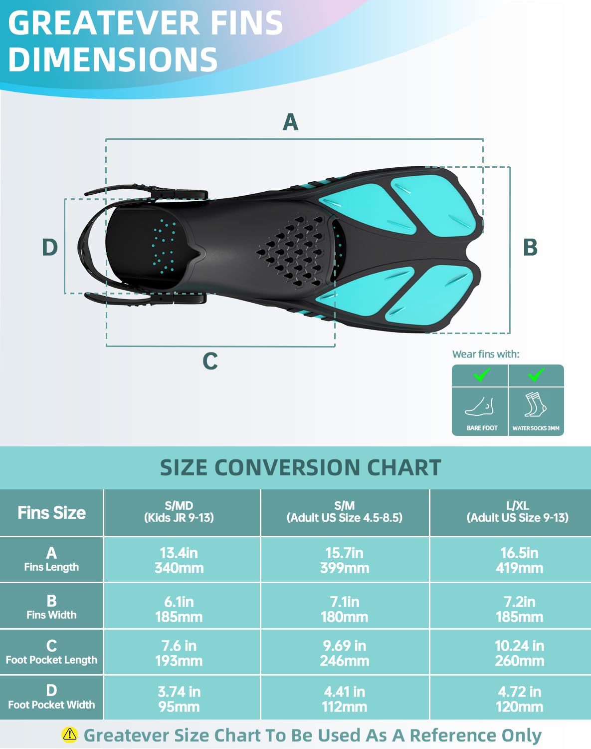 Green Adjustable Open Heel Snorkel Fins, Travel-Size Short Swim Flippers for Snorkeling, Diving & Swimming, Adult Men & Women（L/XL） 6