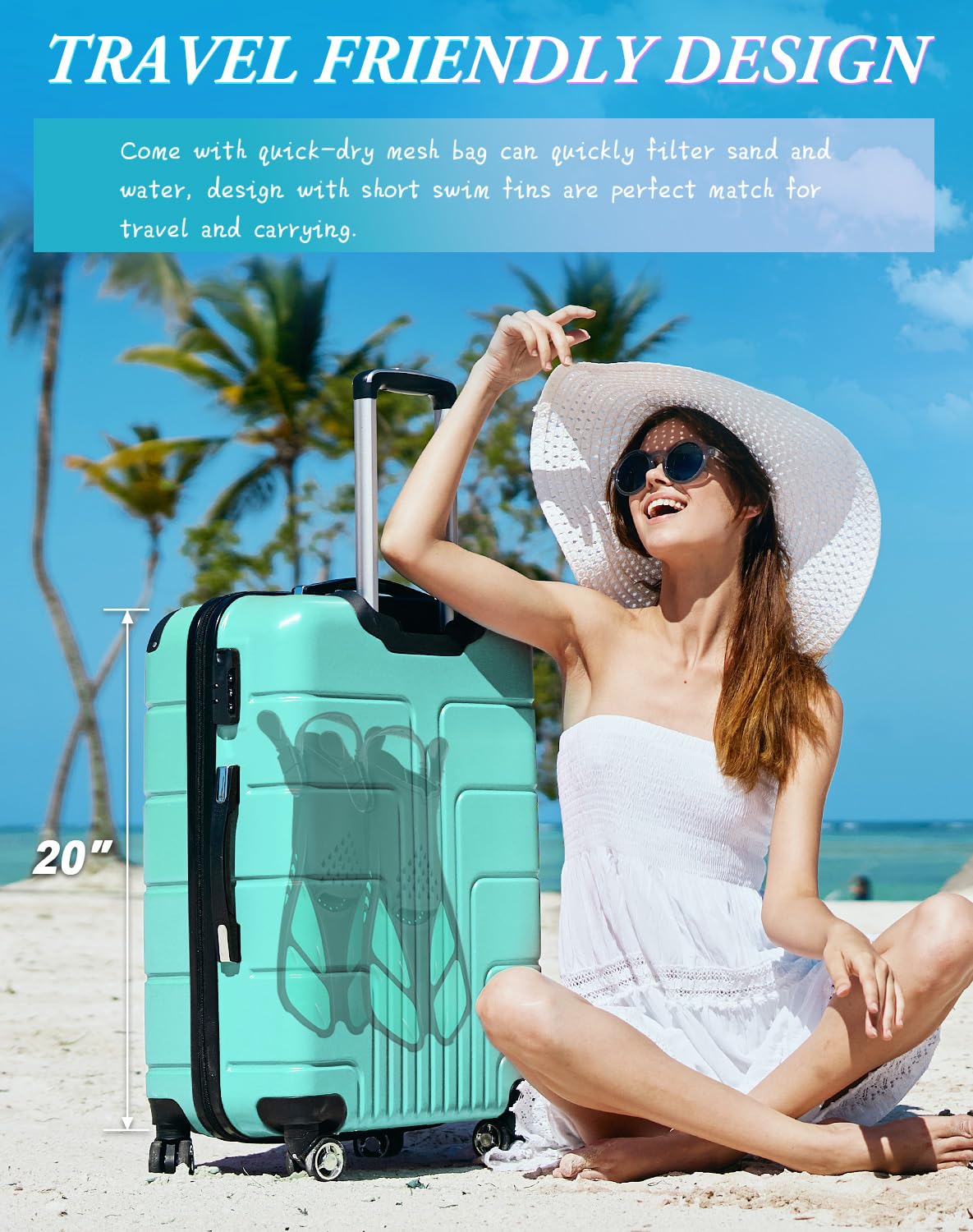 Green Adjustable Open Heel Snorkel Fins, Travel-Size Short Swim Flippers for Snorkeling, Diving & Swimming, Adult Men & Women（S/M） 7