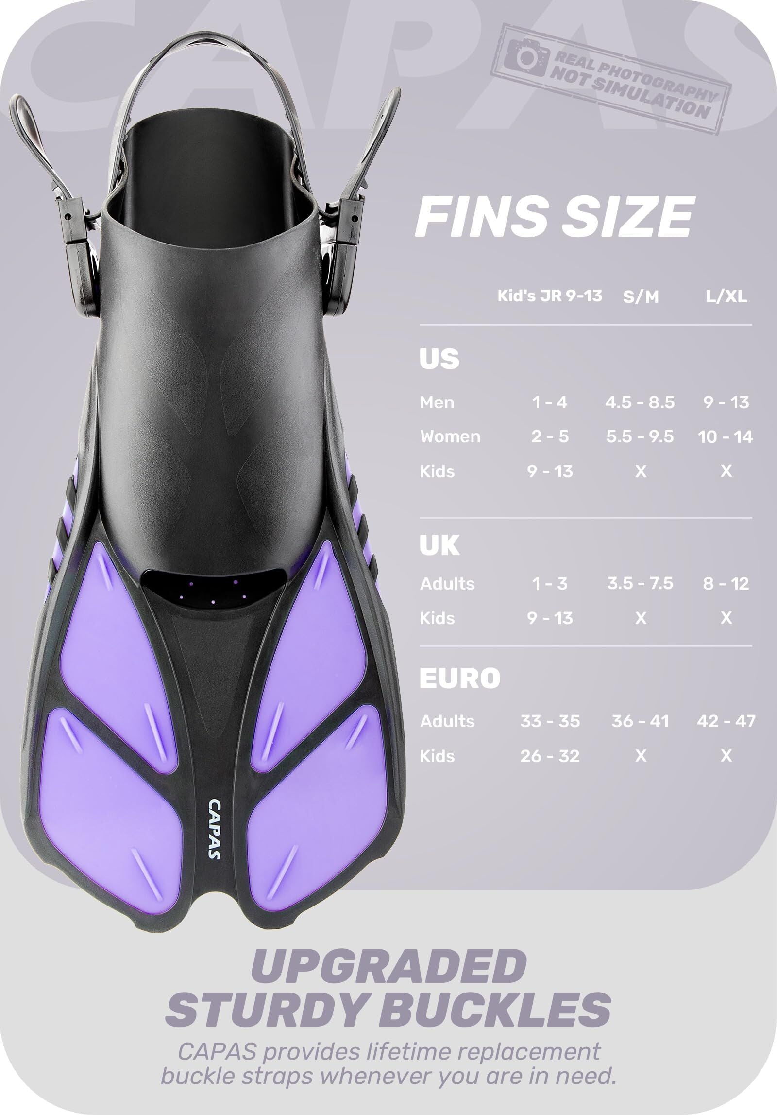 Purple Adjustable Open Heel Snorkel Fins, Travel-Size Short Swim Flippers for Snorkeling, Diving & Swimming, Adult Men & Women（L/XL） 5