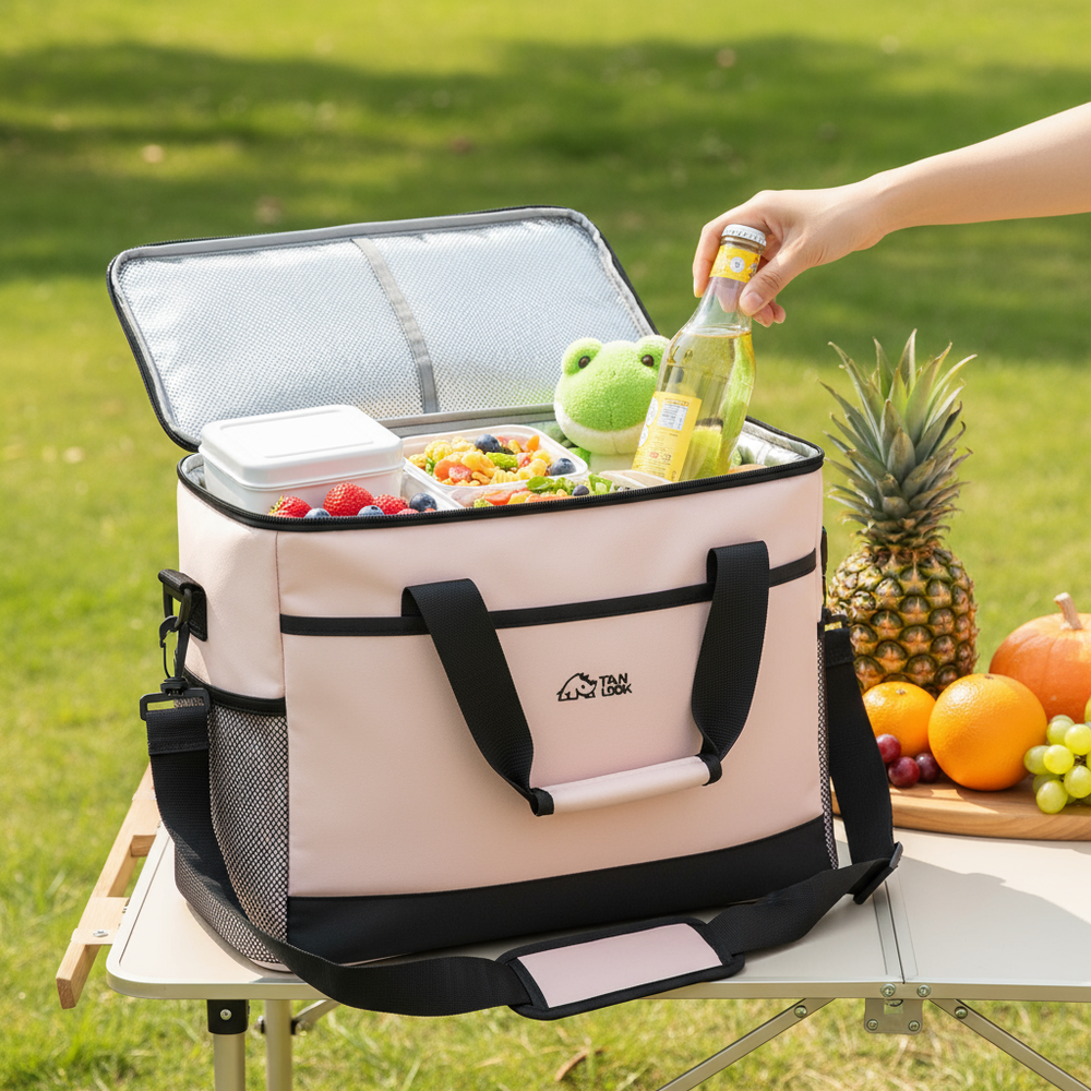 Beige Insulated Picnic Cooler Bag: Portable Waterproof Ice Bag for Outdoor Camping, Picnics & Home Use（17L） 3