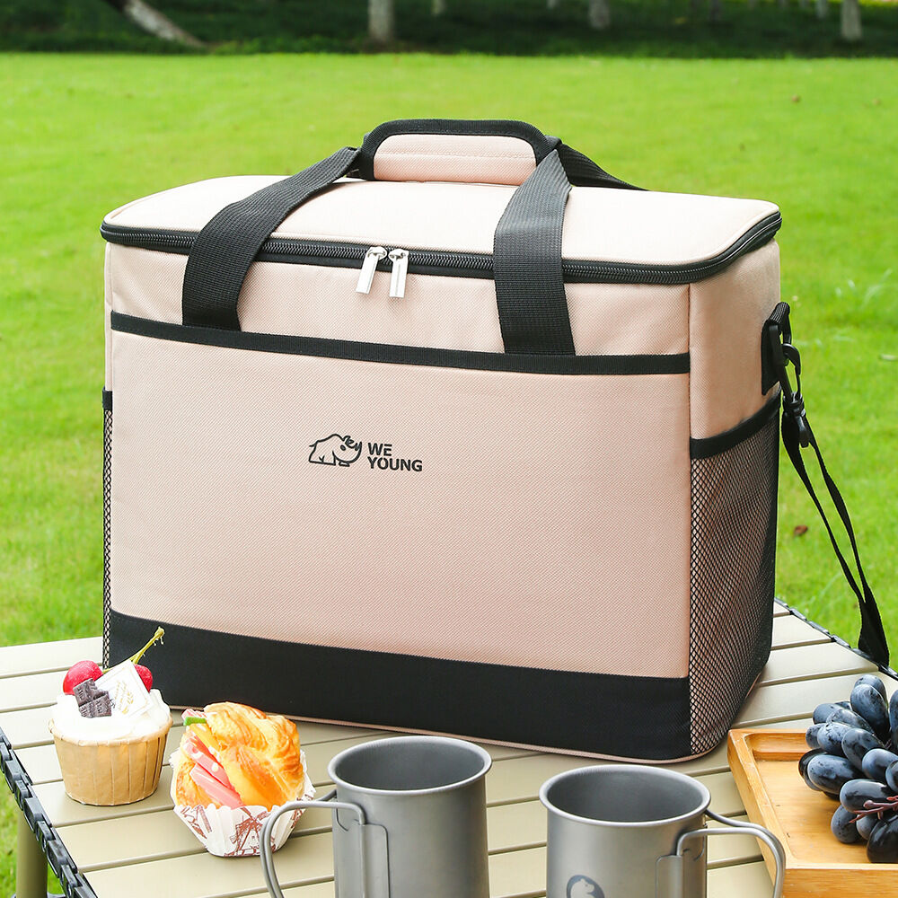 Beige Insulated Picnic Cooler Bag: Portable Waterproof Ice Bag for Outdoor Camping, Picnics & Home Use（30L）